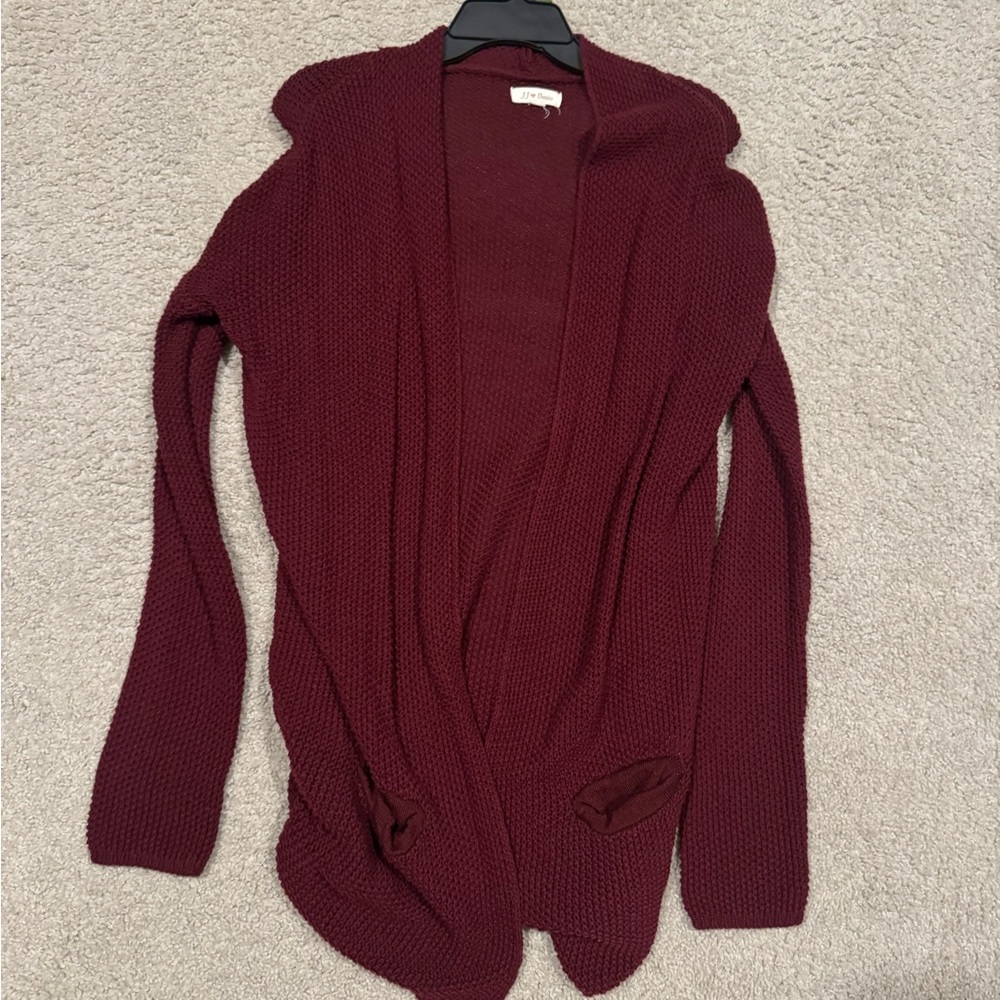 Women's Burgundy Open Front Sweater